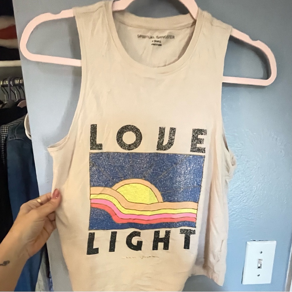 Spiritual Gangster Cream Muscle Tee Graphic Crop